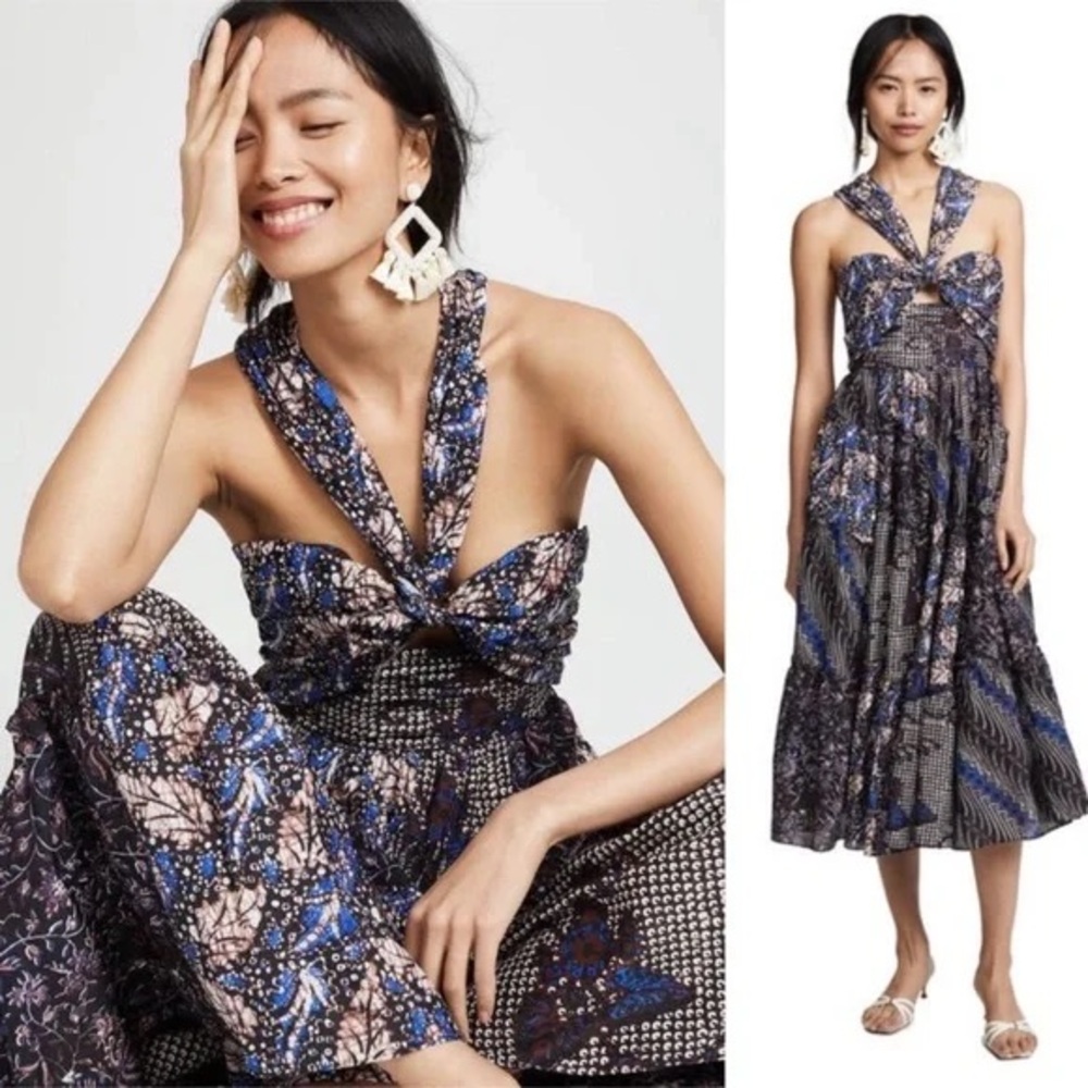 Ulla Johnson Naaila Printed Halter Midi Dress In Indigo Size 0 / XS
